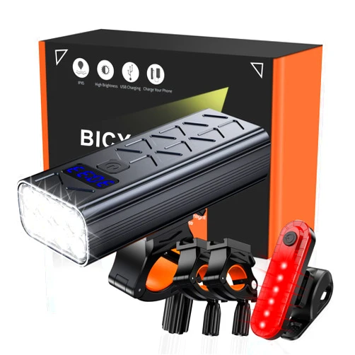 Siuyiu Rechargeable Bike Light Set, 8000 Lumens USB Bicycle Lights, Front Headlight with 5＋4 Light Modes, Waterproof Rechargeable Bike Lights for Night Riding、Road、Mountain