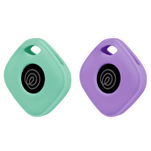 Fretime Silicone Case for Tile Mate 2024 with Carabiners, 2 Pack Anti-Scratch Protective Cover for Tile Tracker (Purple/Mint)
