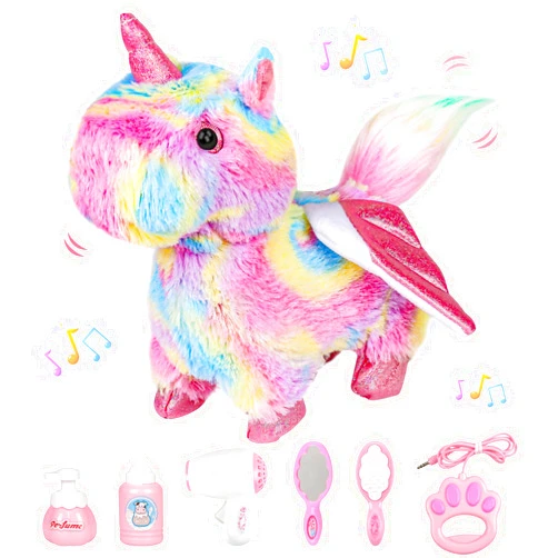 UMIKOOL DIRECT Walking Unicorn Toy Plush Electronic Toys with Remote Control Leash, Tail Wagging, and Singing, Interactive Unicorn Toy for Kids, Birthday Gift Toy for Toddler Kid Girl
