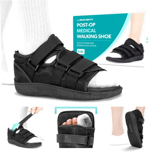 BraceAbility Post Op Shoe - Adjustable Orthopedic Medical Walking Boot for Broken Foot, Broken Toe, Stress Fracture and Injuries, Universal Cast Shoe for Men and Women After Foot Surgery (M - Female)
