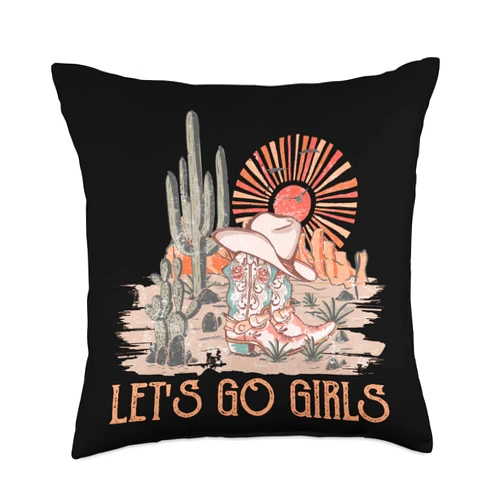 Vretinos Let's Go Girls Cowgirl Western Deserts Cactus Cowboys Boots Throw Pillow, 18x18, Multicolor