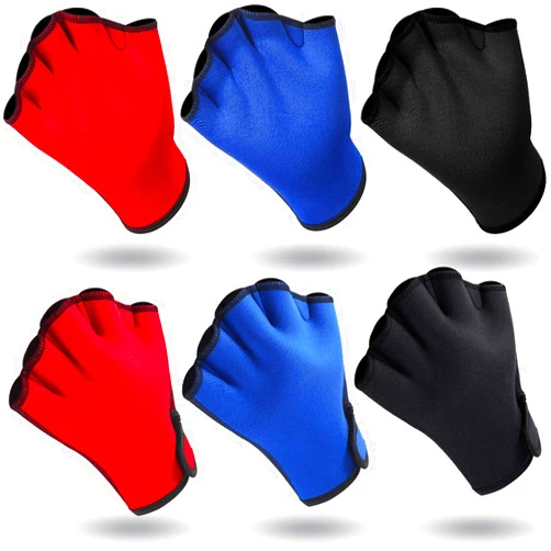 Skylety 3 Pairs Aquatic Gloves Swimming Training Gloves Large Webbed Swim Gloves Fingerless Water Resistance Paddle Gloves for Men Women Diving Surfing Fitness, 3 Colors