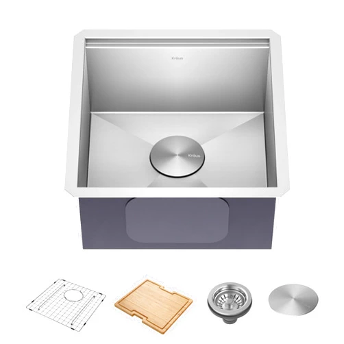 KRAUS Kore 17-Inch Undermount Workstation 16 Gauge Single Bowl Stainless Steel Bar Kitchen Sink with Accessories, KWU111-17