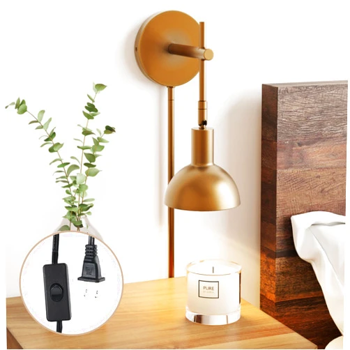 Nathan James Tamlin Vintage Brass Wall Light Fixture, Wall Mounted 1-Light Lamp, Plugin Sconce with On/Off Switch for Living Room, Reading Nook or Bedroom, Brass
