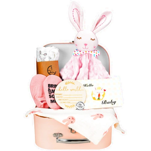 WECOOL Baby Girl Gift Basket, 8Pcs Baby Girl Gifts Newborn Gift Set, Cute & Practical Baby Girl Newborn Essentials Gift Basket Set, Warm Gifts Newborn Baby Girl Gifts Set, Best Welcome Baby Gift