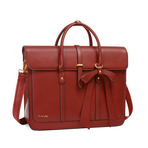 MOSISO Laptop Bag for Women, 15-15.6 inch PU Leather Laptop Shoulder Bag Convertible Backpack, 16 inch Messenger Bag Casual Handbag Work Briefcase Travel Computer Bag with Bowknot, Brown