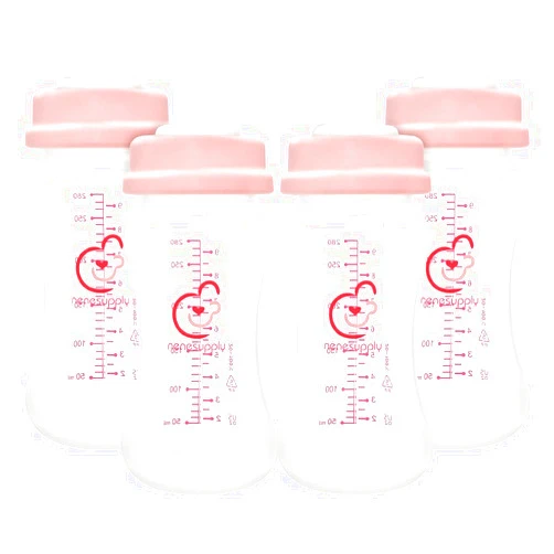 NENESUPPLY Storage Bottles Collection Bottles for Spectra S1 S2 Motif Luna Breast Pumps 4 pc 9oz 280ml with Collar and Sealing Disc. Breastmilk Storage Replace Spectra Bottles Wide-Mouth Bottles
