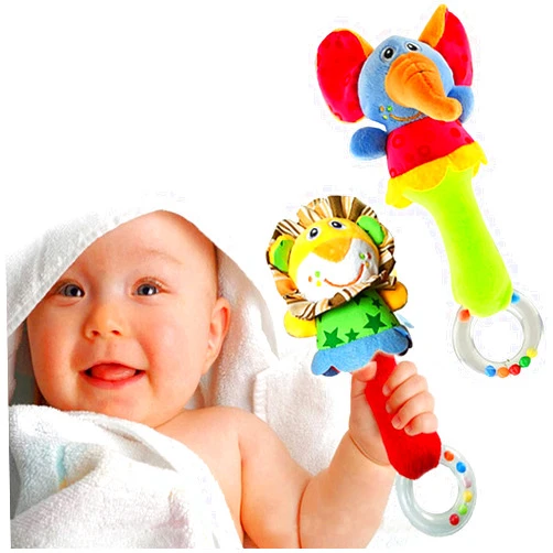 CHAFIN Baby Soft Rattles Shaker, Infant Developmental Hand Grip Baby Toys, Cute Stuffed Animal with Sound for 3 6 9 12 Months and Newborn Gift(2 Pack)