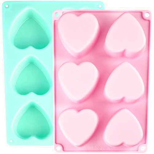Actvty Heart Shaped Silicone Mold, 6 Holes Heart Molds for Chocolate,Muffins,Cake, Jelly Pudding, Handmade Soap, Bath Bombs Making, Set of 2
