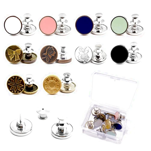 MEHMM Instant Jeans Buttons No Sew, Metal Buttons with Rivets and Metal Base Tack Buttons Replacement Kit