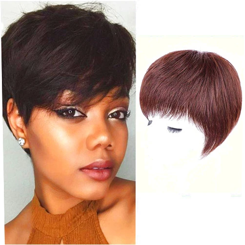 AiUree Women Short Straight Human Hair Toppers with Bangs Silktop Base Topper Hair Piece Wiglet Hairpiece for Thinning Hair 5.9