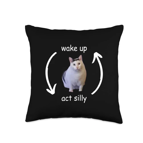Wake Up Act Silly Animals Wake Up Act Silly Cute Funny Cat Meme Throw Pillow