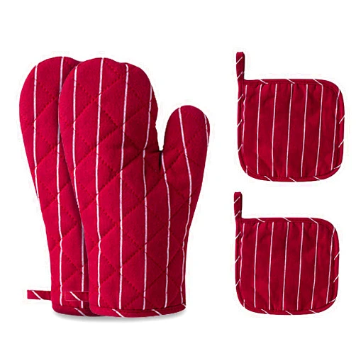 CoekMoed 4Pcs Oven Mitts and Pot Holders, Heat Resistant Oven Mitts Set with Pothholder,Heat Resistant Microwave Gloves Safe for Baking,Cooking, BBQ (Red)