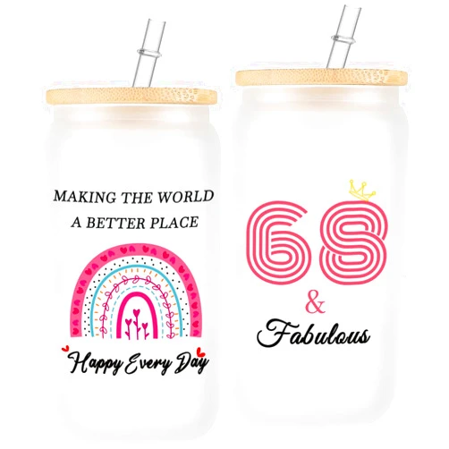 ERYUWOZA 68th Birthday Gifts for Women Her, 1956 68th Birthday Decorations Gift, 68 Year Old Birthday Gifts for Grandma, Wife, Mom, Sister, Friends, 16 oz Frosted Glass Cup with Straw and Lid