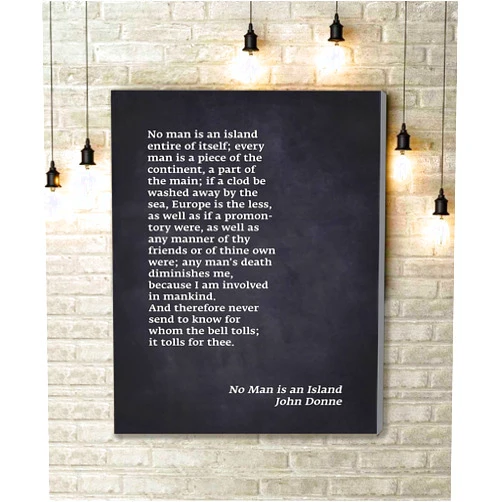 KEJPU Canvas Wall Art No Man Is An Island Poem,John Donne Quote,Modern Poetry Gift For Readers Painting Print Wall Art Modern Home Art Decoration Stretched And Framed Ready To Hang 16