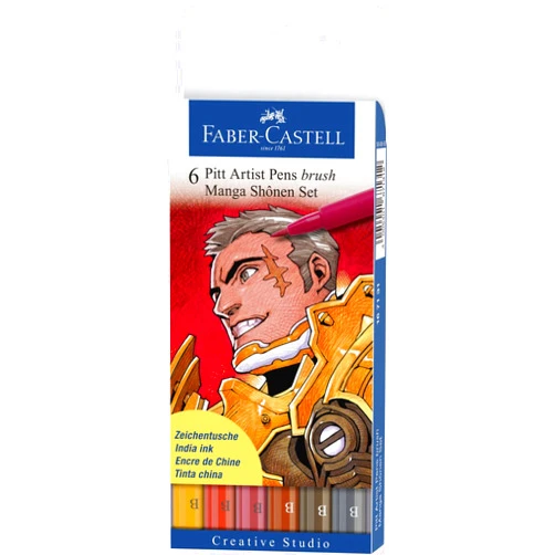 Faber-Castell Faber-Castel Pitt Artist Manga Brush Pens, Assorted Colors, 6-Pack