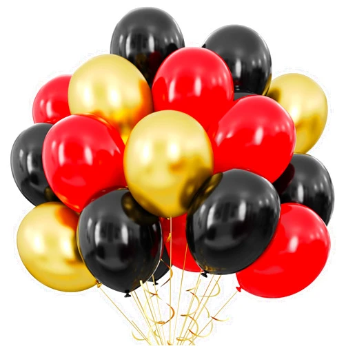 DEETUULET Red Black Gold Balloons, 50pcs 12 inch Red Black and Gold Balloons Kit, Metallic Chrome Gold Latex Balloons for Birthday Casino Night Hollywood New Years Graduation Party Decorations