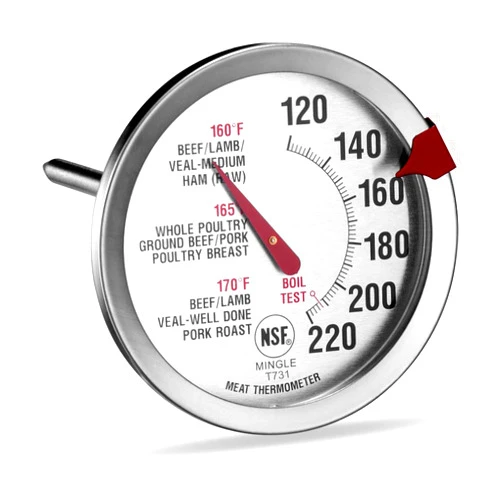 SINARDO Meat Thermometer for Oven T731, BBQ Thermometer, Oven Safe, Large 2.5-Inch Easy-Read Face, Stainless Steel Stem and Housing