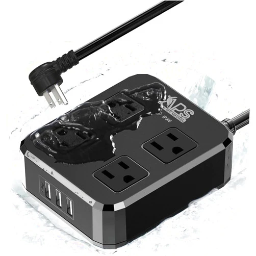 APS Outdoor Power Strip Weatherproof, Waterproof Surge Protector with 4 Wide Outlet with 3 USB Ports, 6FT Long Extension Cord,1875W Overload Protection，Outlet Extender for Christmas Lights ETL Black1