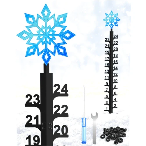 PACETAP Blue Snowflake Snow Gauge Outdoor Christmas Decorations, 24 Inch Iron Art Snow Measuring Stick, Winter Snowfall Measuring Gauge Yard Stake Snow Depth Measuring Device for Garden