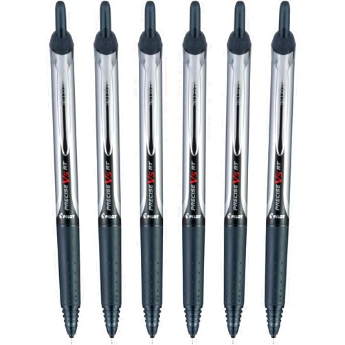 Pilot Precise V5 RT Refillable & Retractable Rollerball Pens, Extra Fine Point Pens 0.5 mm, Black, Pack of 6 - Ideal for School, Journaling & Office Writing