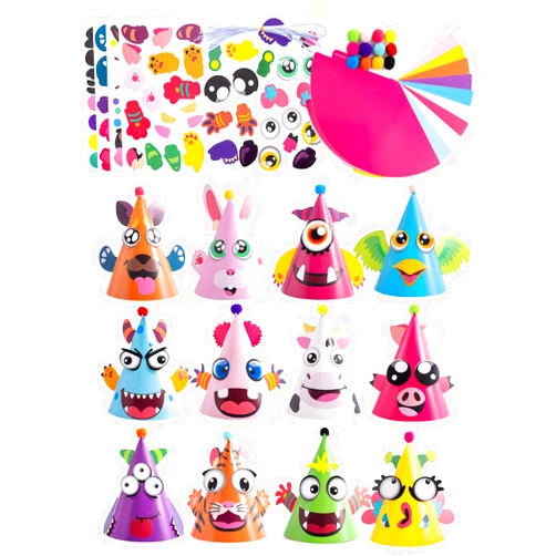 JOYIN 12 Sets Party Hats for Kids Birthday Party Games Craft Activities, Cute Animal Theme Birthday Hats Activity Kits with Stickers for Kids Holiday Theme Party Favors Easter Decoration
