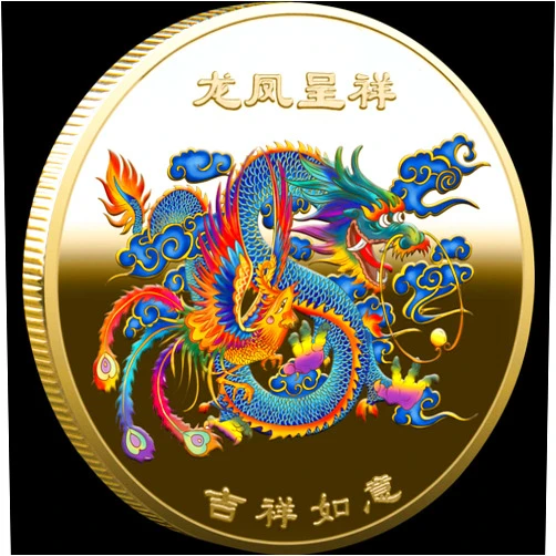 Pudthin Chinese Coin Flying Holy Loong and Phoenix Lucky Coin for Lottery Ticket Scratcher Tool