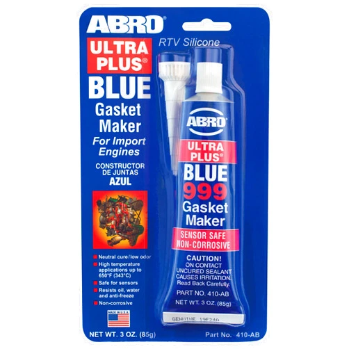 ABRO Ultra Plus 999 RTV Silicone Sealant and Gasket Maker, for Import Engines, Sensor Safe, Non-Corrosive, High Temp Silicone Sealant/Head Gasket Sealant, 650 Degrees F, 3 oz. Tube - Blue