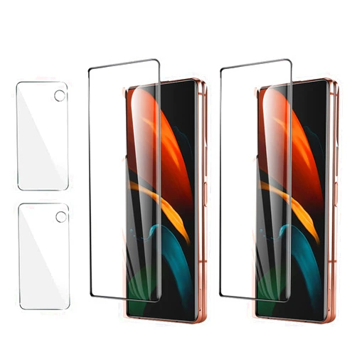 OrStart (2+2) Tempered Glass Designed for Samsung Galaxy Z Fold 2 5G,2 Pack Front Full Covered Tempered Glass +2 Pack Camera Lens Protector, Screen Protector Film Compatible with Galaxy Z Fold 2 (Black)