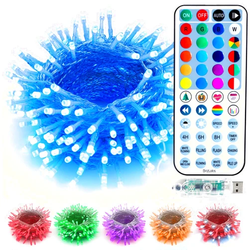 BrizLabs Color Changing RGB Christmas Lights, 100 LED 33ft USB Powered Christmas String Lights with Remote, Multicolor Twinkle Xmas Mini Lights for Halloween Christmas Tree Room Car Indoor Decor