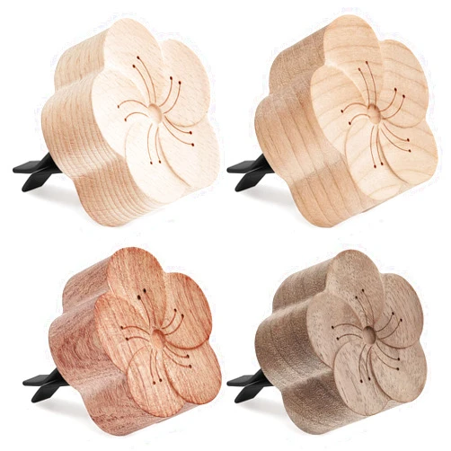 Zubebe Aroma Wood Essential Oil Diffuser 4 Packs Minimalistic Decor Car Air Freshener Flower Diffuser Car Diffusers Wood Oil Wood Diffuser with Aromatherapy Car Diffuser Clip for Car Office Bedroom