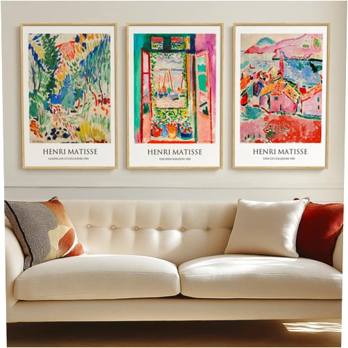 VAN GOGH ART Framed Vintage Matisse Wall Art, Large Set of 3 Piece Henri Matisse Colorful Canvas Artwork for Walls, Matisse Retro Famous Landscape Paintings Prints Pictures for Living Room Bedroom Hallway Office Wall Decor 16x24 Inch