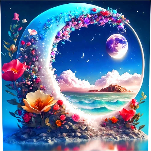 Generic 5D Full Moon Diamond Art Kits with Flowers, DIY Landscape Diamond Art Painting for Adults, Moon Ocean Diamond Painting Kits Handcraft for Gift Room Wall Decoration 14X14 inch, BK035