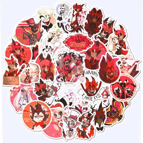 FUNSTERSIN 50pcs Hazbin Hotel Cartoon Stickers, Cool Funny Anime Waterproof Decals for Adults Laptop Water Bottles Skateboard Scrapbook Phone Car Bicycle Guitar Travel Case