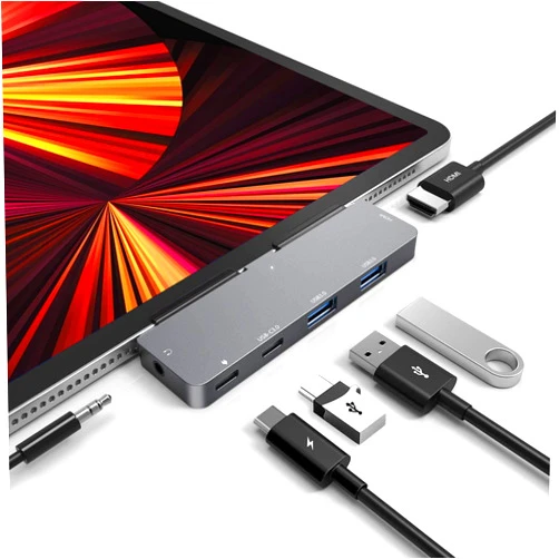 NXPGKEA USB C HUB for iPad Pro 11/12.9 inch,Adapter for iPad Air 5,6 in 1 iPad Pro Hub Docking Station with 4K HDMI,3.5mm Headphone Jack,2 USB3.0 Ports,USB C PD Charging&Data,USB C Earphone Jack Accessories