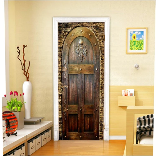 VIRANDA 3D Door Stickers Murals Peel and Stick DIY Door Wallpaper Removable PVC Waterproof Door Decals Self-Adhesive Wall Covers Retro wooden Door Poster for Bedroom Living Room Decor 30.3 x 78.7 inch