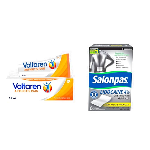 VOLTAREN Arthritis Pain Gel and Salonpas Gel Patch Bundle for Arthritis, Back, Neck and Muscle Pain Relief