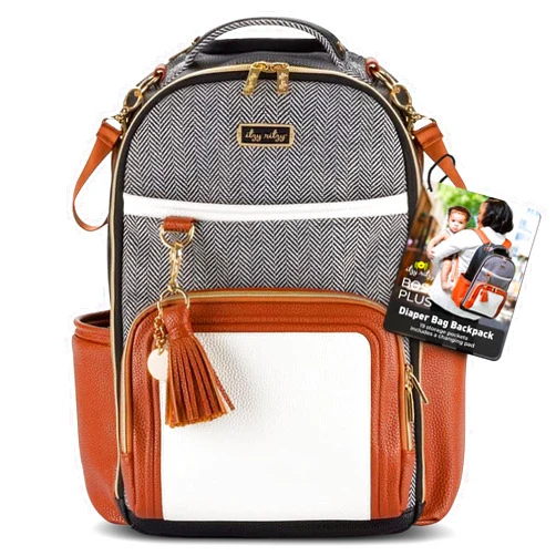 Itzy Ritzy Diaper Bag Backpack – Large Capacity Boss Plus Baby Backpack Diaper Bag Featuring 19 Pockets, Changing Pad, Stroller Clips, and Comfortable Backpack Straps, Coffee & Cream Boss Plus