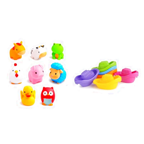 Munchkin® FarmTM Animal Squirts Baby Bath Toy 8 Pack and Little Boat Train Baby Bath Toy 6 Piece Set