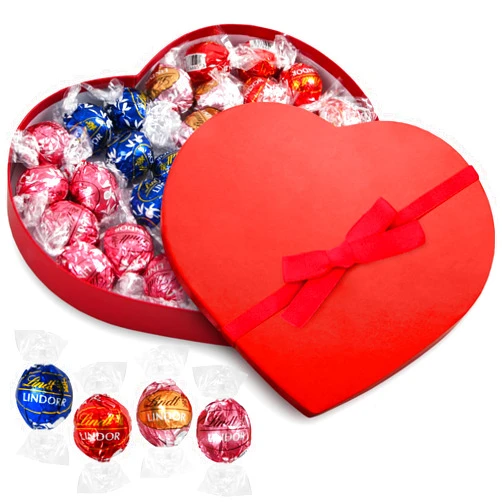Jumblet Chocolate Truffles in Heart Box, 32 Pieces of LindorTruffles 8 of Each Flavor, Ideal for Sharing with Loved Ones, Perfect Heart Chocolate Box for Lovers