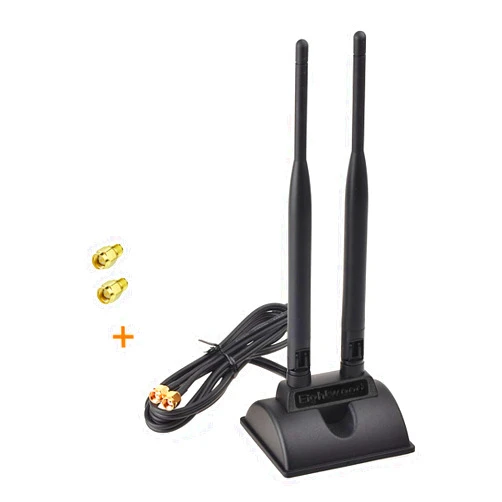 Eightwood 2.4GHz 5GHz Dual Band WiFi Antenna RP-SMA Male Connector with SMA Male to RP-SMA Female Adapter (2-Pack) for PCI-E WiFi Network Card USB WiFi Adapter Wireless Router
