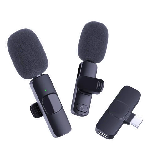 DANCIEYA 2Pcs Lavalier Wireless Microphone, Mini Mic for Android Phone Type-C, Omnidirectional Recording, Support Charging& Playing, Tiny Lapel Microphone for Vlog, Steaming, YouTube, TikTok
