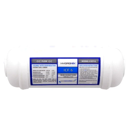 Hydronix ICF-6 Inline Reverse Osmosis Post, Fridge & Ice Coconut GAC Water Filter 2 x 6, 1000 Gal, 1/4
