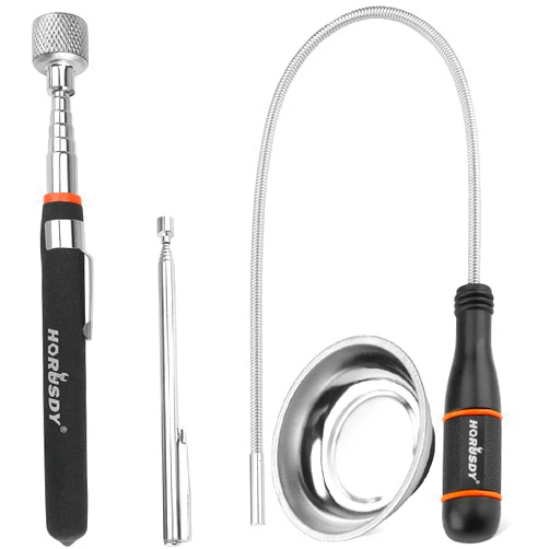HORUSDY 4 Pack Telescoping Magnetic Pickup Tool - Extendable Magnetic Pick Up Tools，Flexible Bendable Spring Magnet Stick