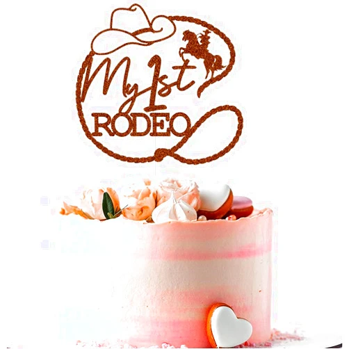 LHUBA My 1st Rodeo Cake Topper, First Birthday Cake Decor, Little Cowboy, Western Cowboy Party Cake Decorations Brown Glitter