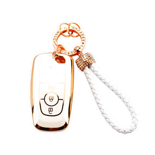 Jimtyee for Ford Key Fob Cover Car Key Case Shell Protection Compatible with Ford Explorer Edge Fusion Expedition F150 F250(White)