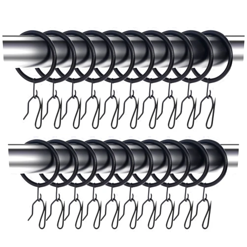 TaShow 60 Pcs Matte Black Curtain Rings and 60 Pcs Pinch Pleat Curtain Hooks for Window, Door, Shower Curtain, 30 mm Internal Diameter Curtain Rings with Eyelet, Zinc Metal Drapery Curtain Rings