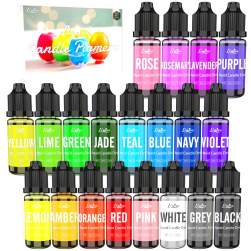 Limino Candle Dye - 20 Color Liquid Candle Wax Dye for DIY Candle Making, Wax Dye - High Concentration Candle Wax Color Dye for Candle Coloring Making Supplies,Soy Wax, Gel Wax, Paraffin Wax - 10ml Each