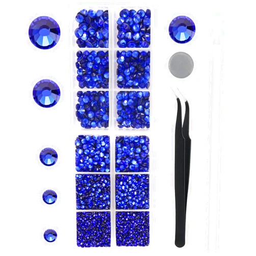 MEIBITE 6796PCS Blue Hotfix Rhinestones Crystal Stones Glass for Fabric Clothes Shirts Sparkly Flat Back Round with Tweezers and Picking Pen (SS6~SS30 Set)