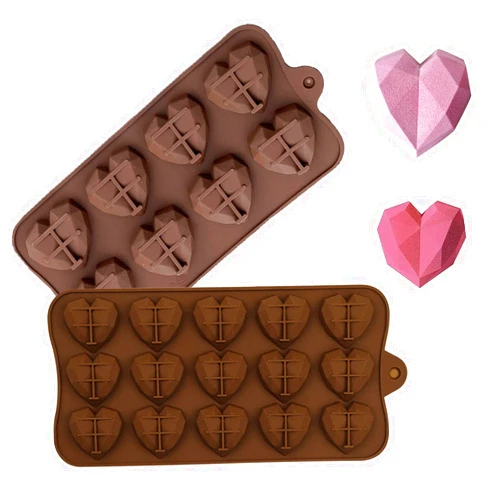 Furimuk 2 Sizes Heart Molds for Chocolate, Diamond Heart Shaped Silicone Mold Fondant Molds for Baking Candy,Cake, Jelly, Chocolate（Medium Small Set)